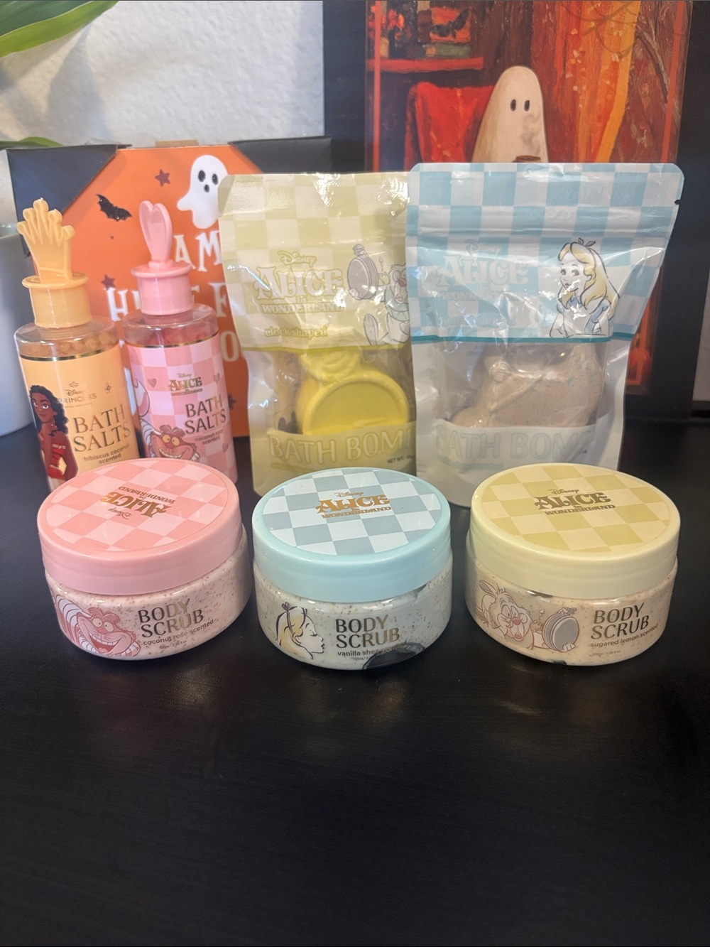 Alice in Wonderland Pastel Body Scrub Trio 2 bath salts 2 bath bombs